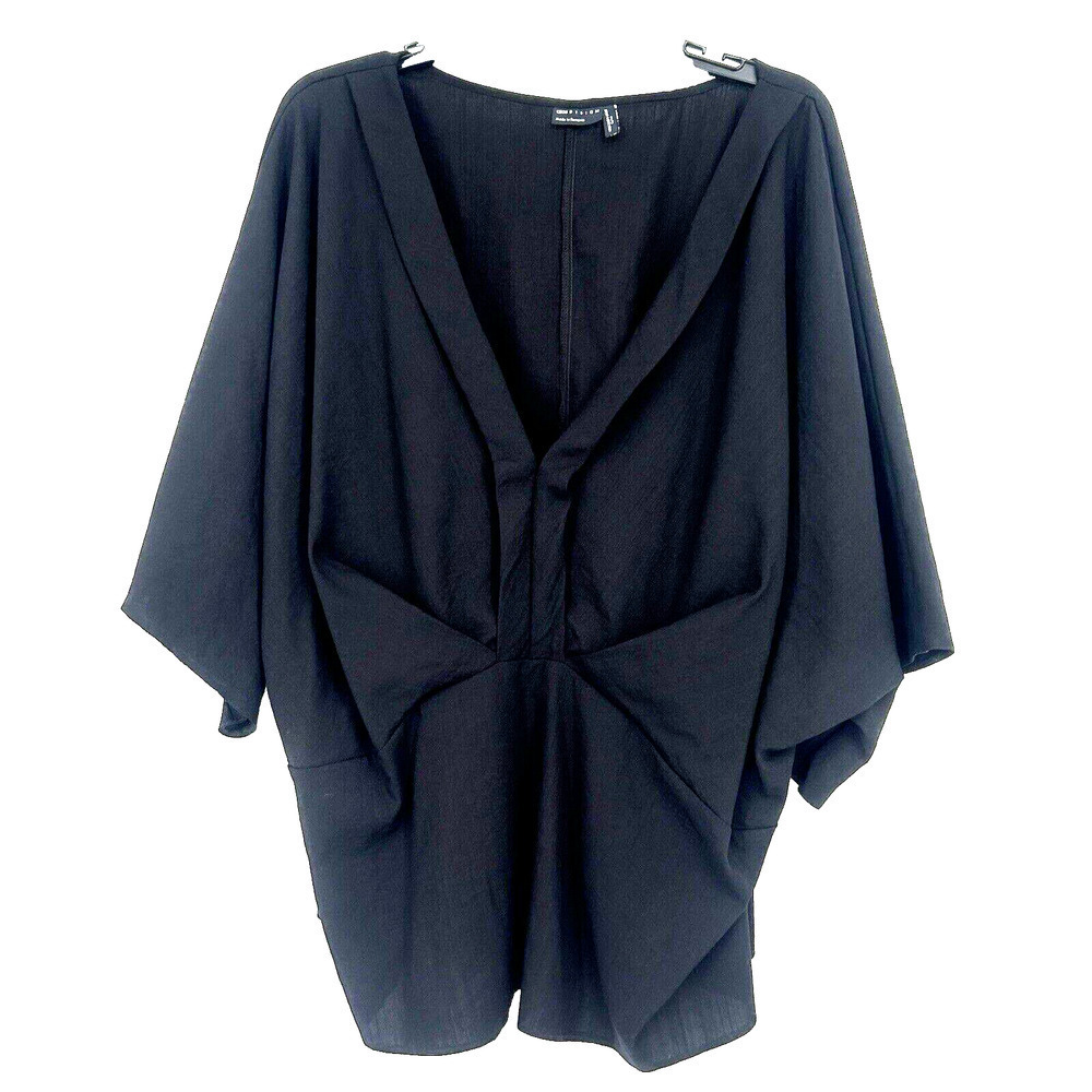 Asos Design Black Peplum Top Deep V Neck 3/4 Kimono Sleeves Size 22